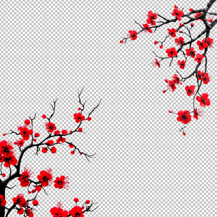 ein Baum mit roten Blumen und den Worten Liebe in der unteren rechten Ecke