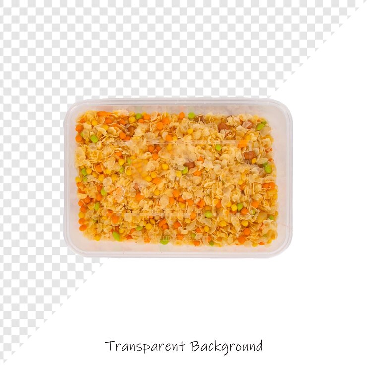 PSD ein behälter mit nahrungsmitteln mit einem bild eines gerichtes mit den worten transat darauf