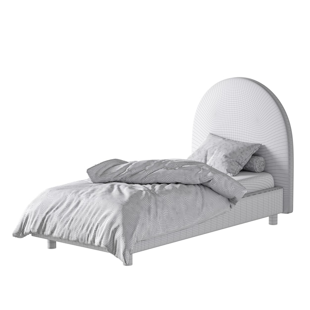Ein Bett mit einem weißen Kopfbord und einer weißen Decke