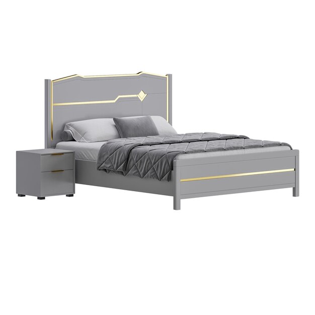 Ein Bett mit einer braunen Decke und einer schwarzen Decke Das Bett ist gemacht und hat zwei Kissen
