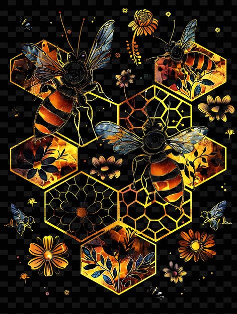 PSD ein bild einer biene und von bienen mit gelben und orangefarbenen blüten