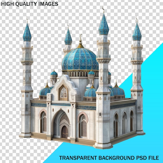 ein Bild einer Moschee mit einer blauen Kuppel darauf