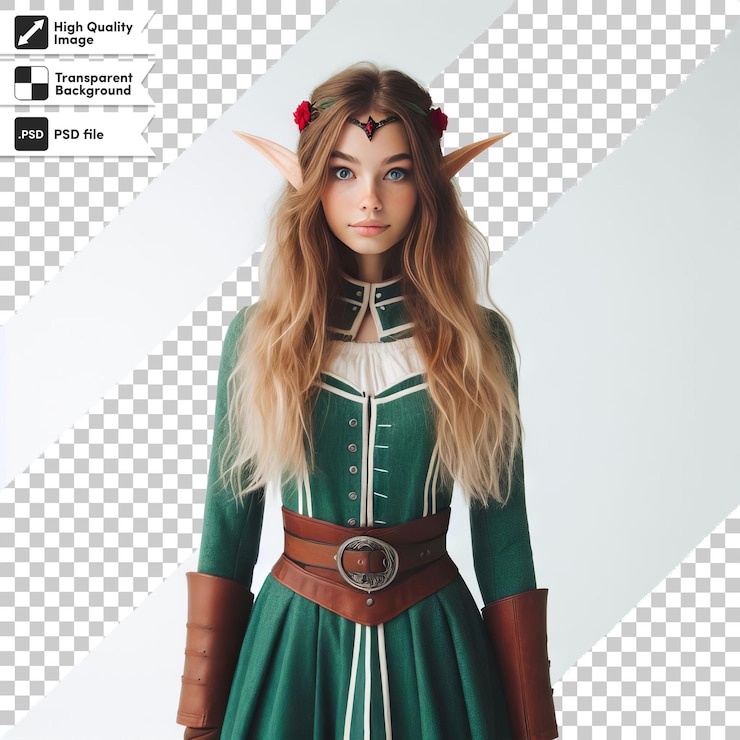 PSD ein bild einer weiblichen figur mit einem grünen kleid und einem braunen gürtel