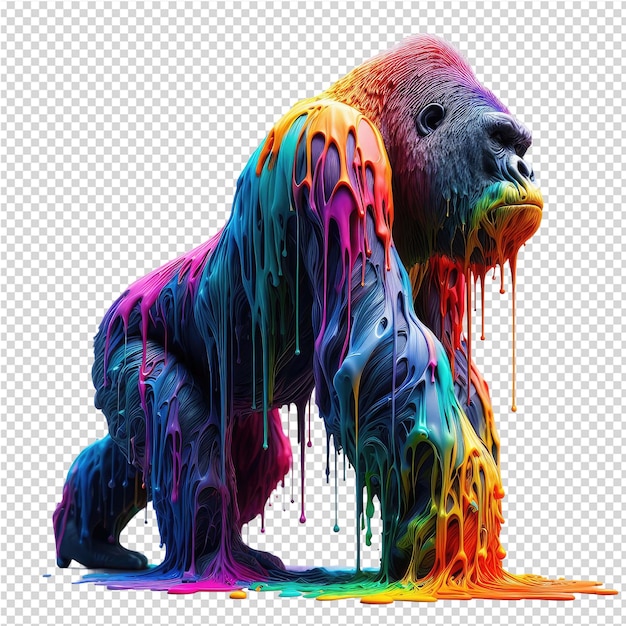 Ein bild eines gorillas, das mit farbiger flüssigkeit gefärbt und gefärbt ist