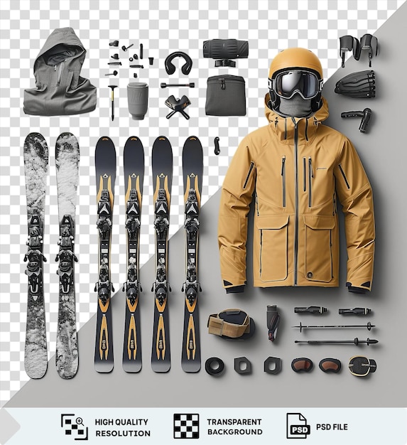 PSD ein bild eines snowboards und einer jacke mit dem wort universal