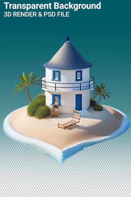 PSD ein bild eines strandhauses mit einer strandszene
