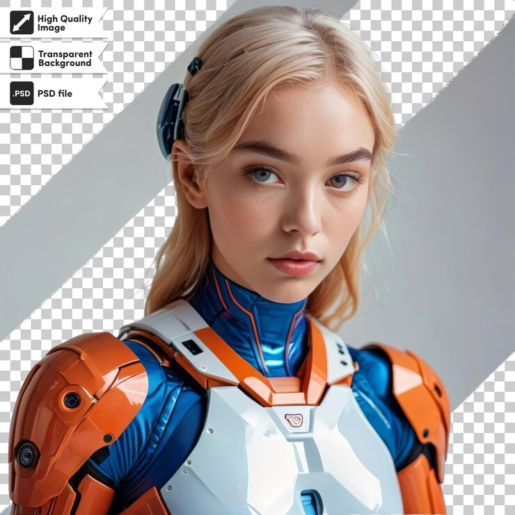 PSD ein bild eines weiblichen roboters mit einem blau-roten körper