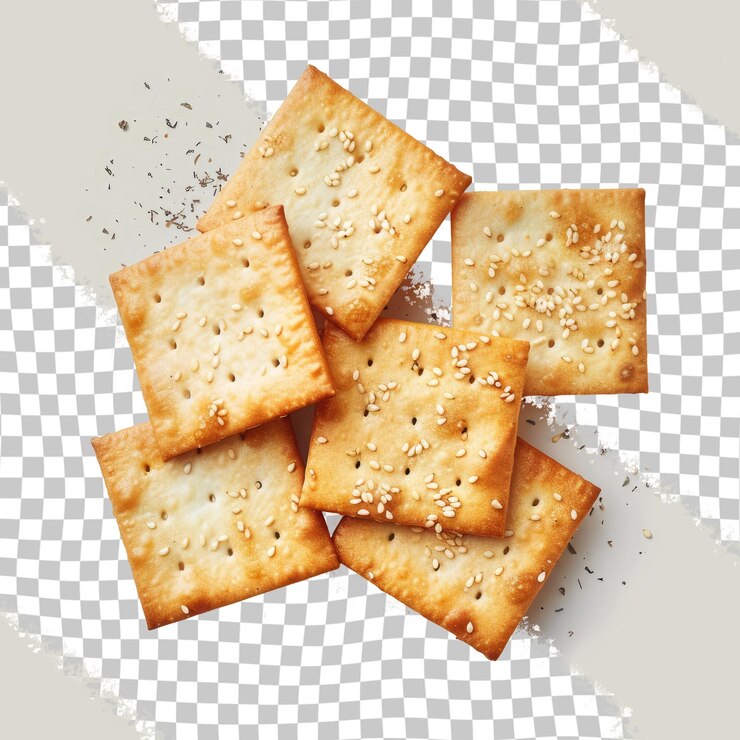 ein Bild von Crackern und Crackern mit einem Papiergitter mit einem Gitter, das Samen sagt