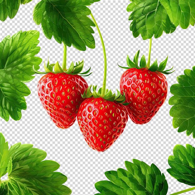 PSD ein bild von erdbeeren mit einem grünen blatt und den worten erdbeere