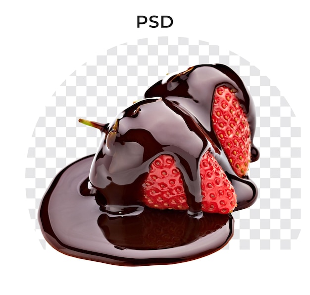 Ein Bild von mit Schokolade überzogenen Erdbeeren mit dem Text „PSD“ darauf