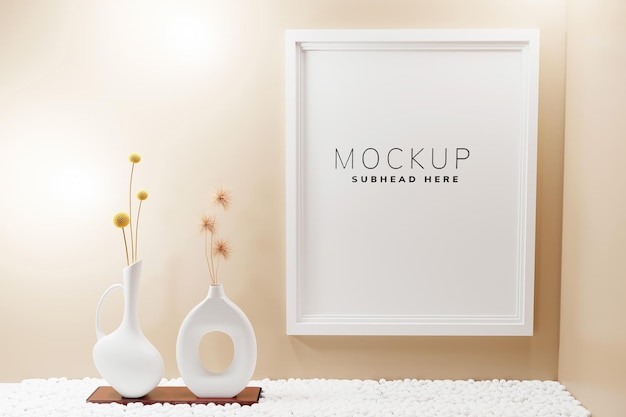 Ein Bilderrahmen mit zwei Vasen und einer Vase mit der Aufschrift „Mockup“