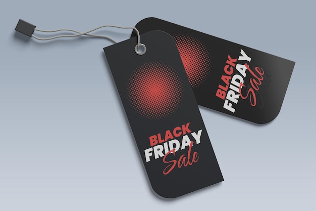 ein Black-Friday-Verkäufeschild hängt an einem silbernen Hintergrund