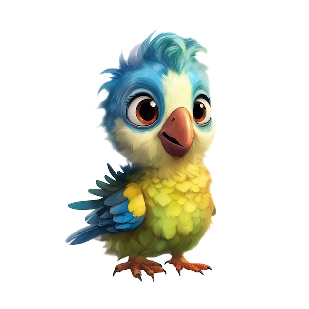 PSD ein blau-gelber vogel mit grünem kopf und blauen federn.