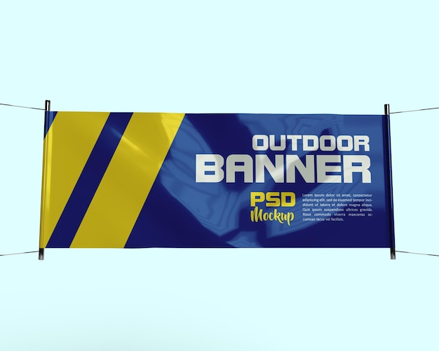 Ein blau-gelbes outdoor-banner auf blauem hintergrund.