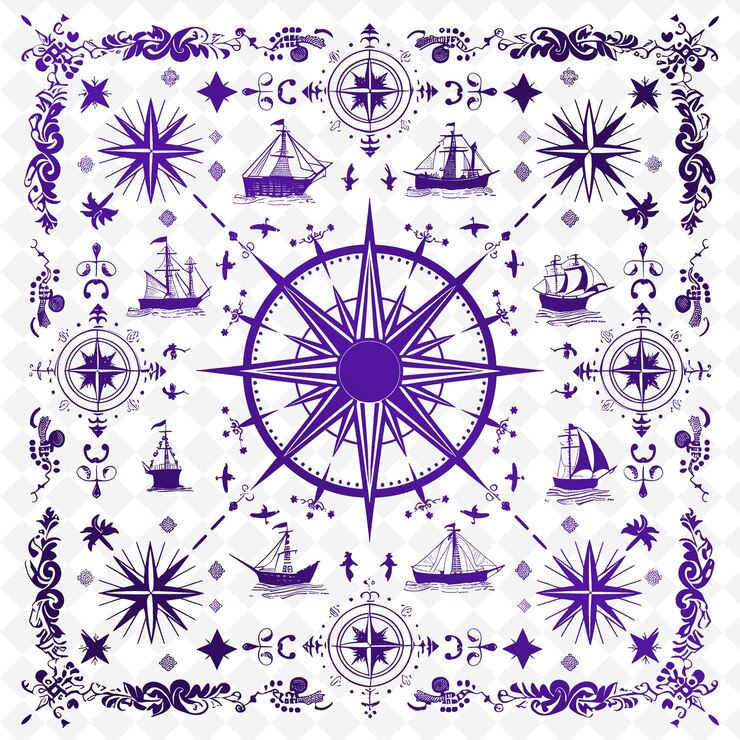 PSD ein blau-weißer hintergrund mit einem stern des meeres und eines schiffes
