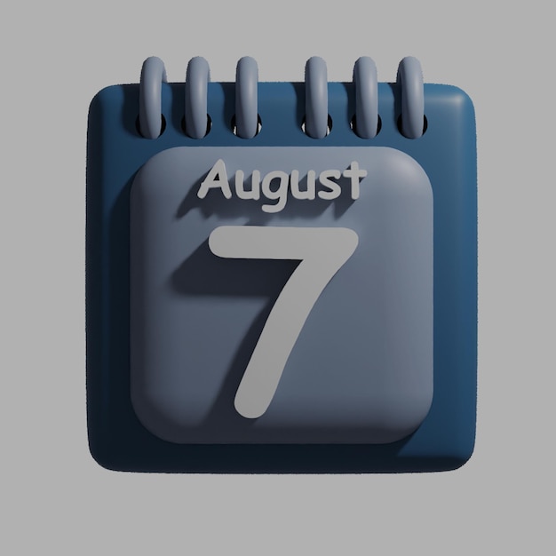 Ein blau-weißer kalender mit dem datum 7. august darauf