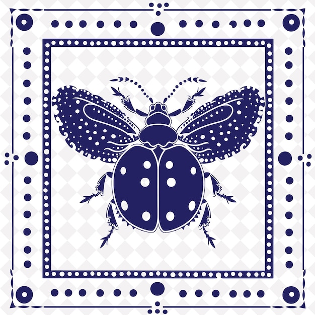 Ein blau-weißes bild einer ladybug
