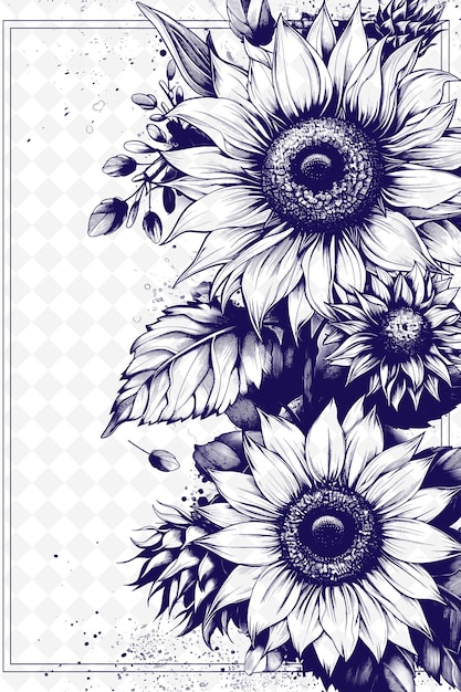 PSD ein blau-weißes poster mit sonnenblumen und den wörtern sonnenblume