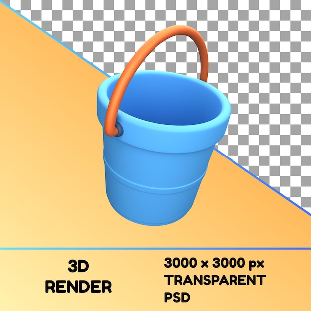 Ein blauer Eimer mit einem Griff, auf dem „3D-Rendering“ steht.