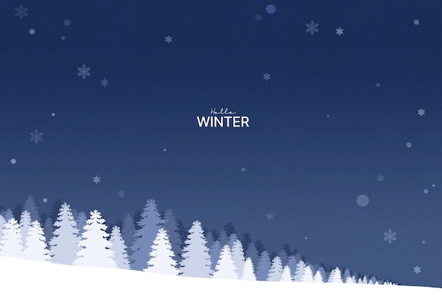 ein blauer Himmel mit Schneeflocken und Bäumen
