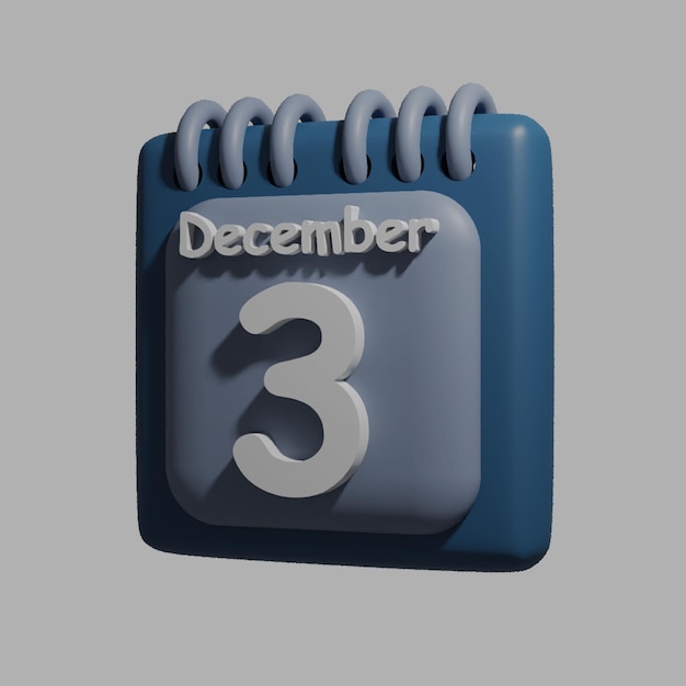 PSD ein blauer kalender mit dem datum 3. dezember darauf