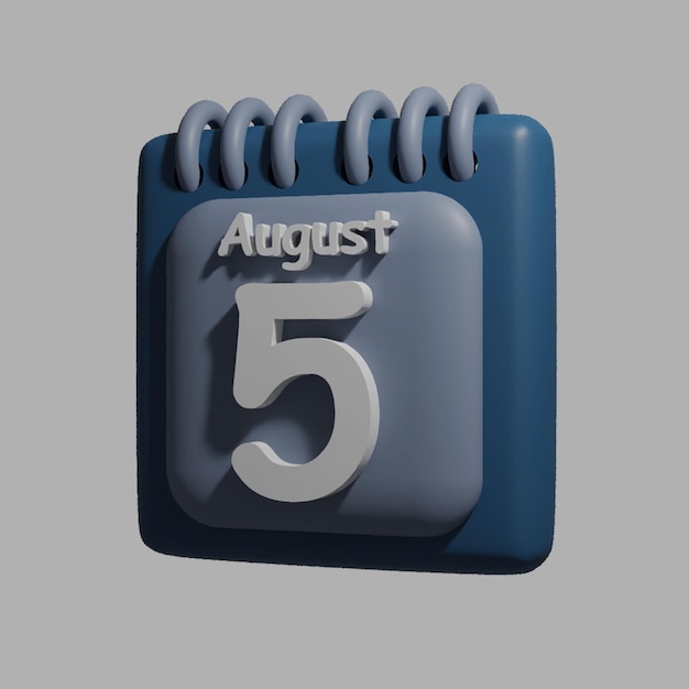 Ein blauer kalender mit dem datum 5. august darauf