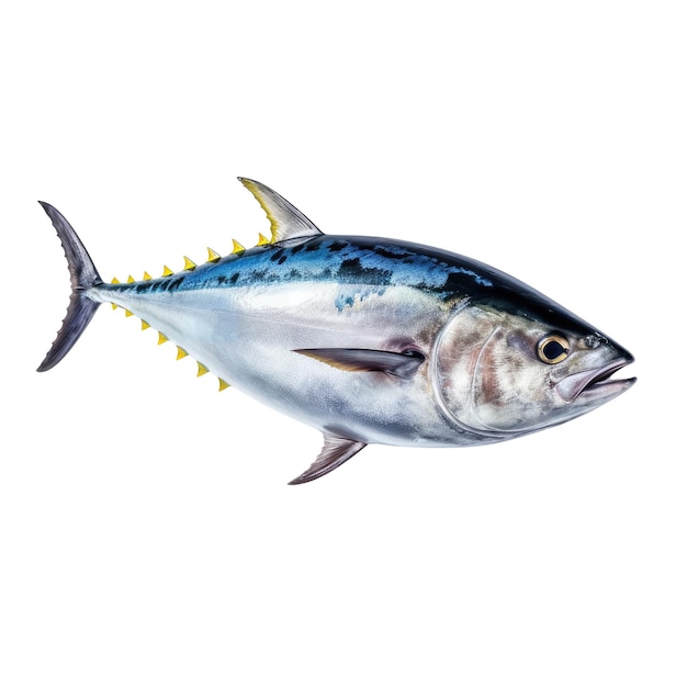 PSD ein blauer marlin-fisch mit gelben spitzen am schwanz, isoliert auf weiß. transparente png-generative ki