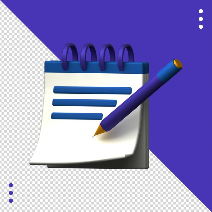 PSD ein blauer und violetter kalender mit einem bleistift darauf