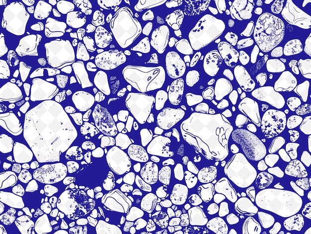 ein blauer und weißer Hintergrund mit vielen verschiedenen Felsen und einem blau-weißen Herz
