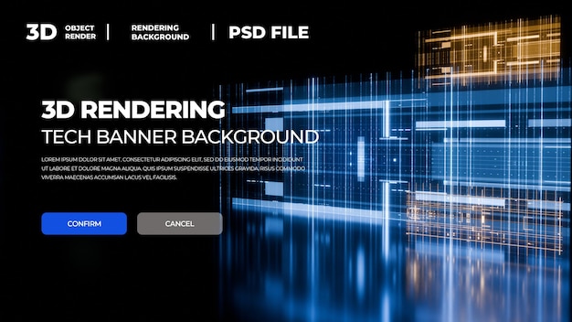 PSD ein blaues 3d-tech-rendering-banner