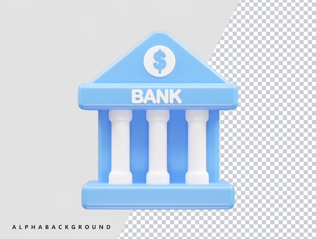 Ein blaues Bankgebäude mit einem Dollarzeichen auf der Spitze.
