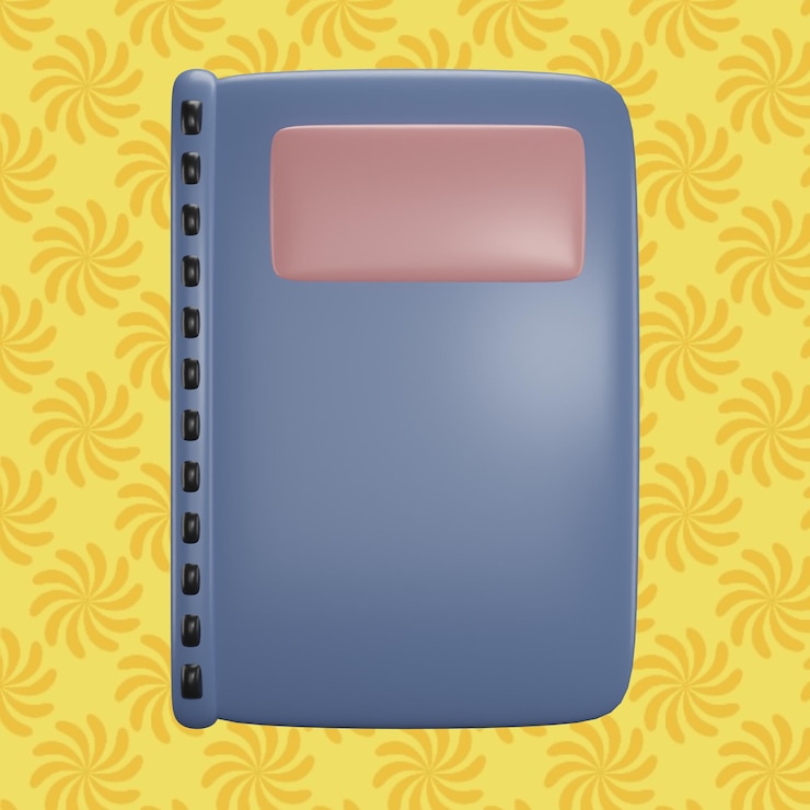 PSD ein blaues buch mit einem rosa quadrat auf dem cover book note 3d-rendering