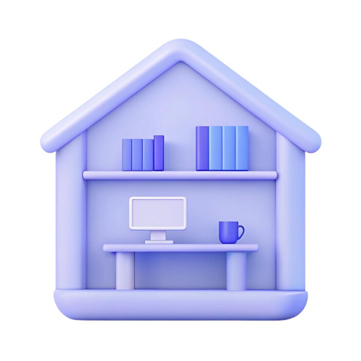 PSD ein blaues haus mit einem computermonitor darauf
