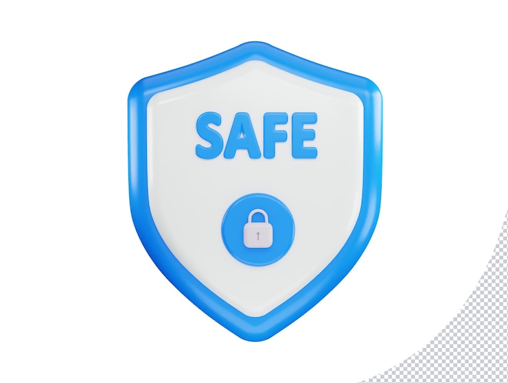 PSD ein blaues schild mit einem schloss und einem schlosssymbol mit 3d-vektorsymbolillustration