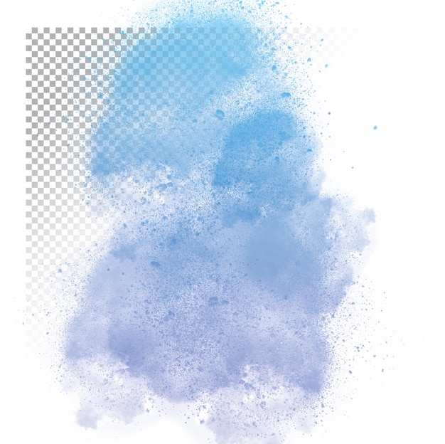 Ein blaues und weißes Aquarellfarbenspritzen mit einem transparenten Hintergrund