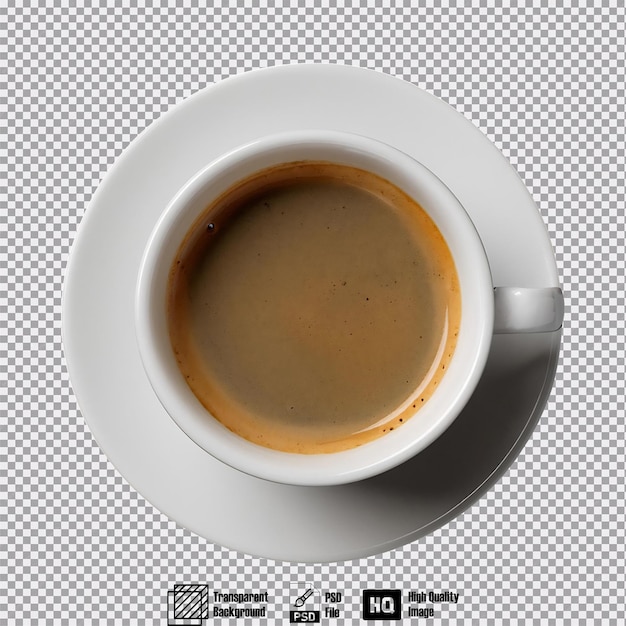 Ein Blick von oben nach unten auf eine Kaffeetasse auf einem schwarzen Hintergrund