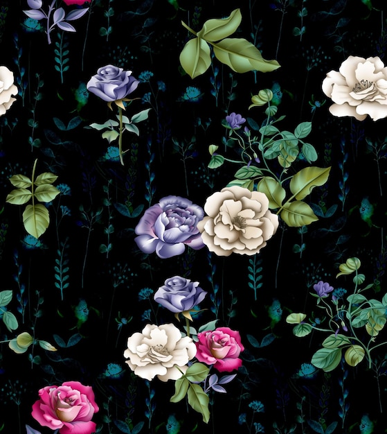 ein Blumenmuster mit Blumen und Blättern