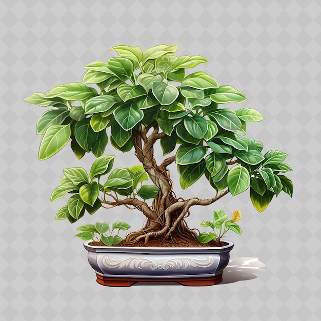 PSD ein bonsai-baum mit einem topf mit blumen darauf