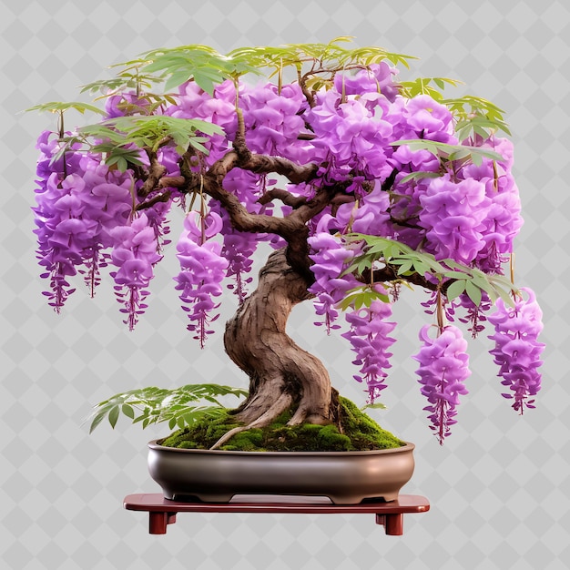 PSD ein bonsai-baum mit lila blüten