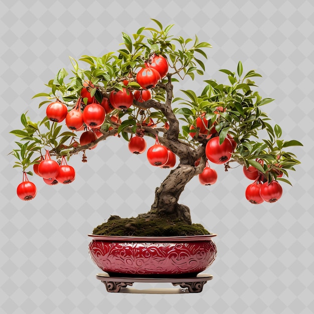 PSD ein bonsai-baum mit roten blüten und grünen blättern
