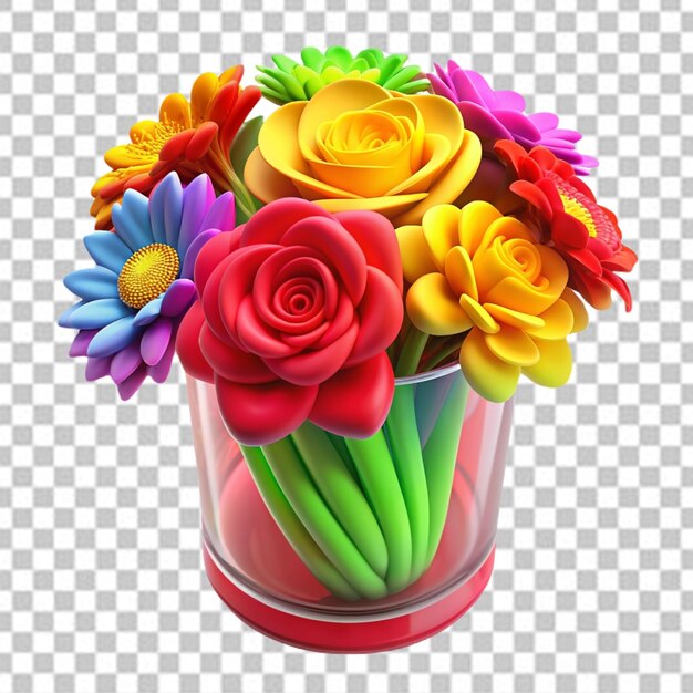 PSD ein bouquet regenbogenfarbiger rosen auf durchsichtigem hintergrund