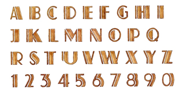 PSD ein braunes und hölzernes alphabet mit den buchstaben e, e und e auf der unterseite.