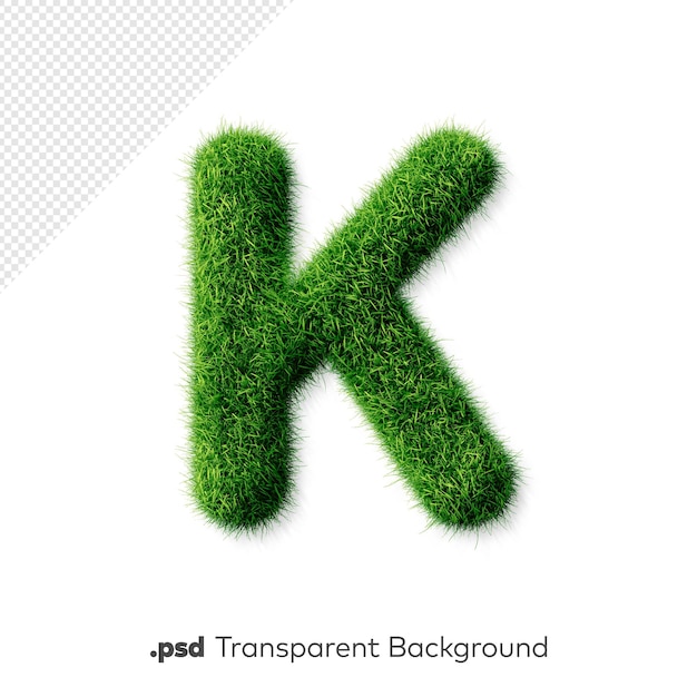 Ein Buchstabe k mit Gras auf weißem Hintergrund