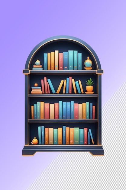 ein Bücherregal mit Büchern darauf und einem blauen Hintergrund