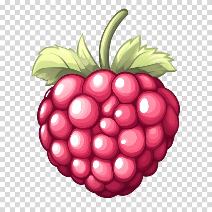 PSD ein bündel himbeeren mit einem grünen blatt, das auf einem durchsichtigen hintergrund mit png-ausschnitt isoliert ist
