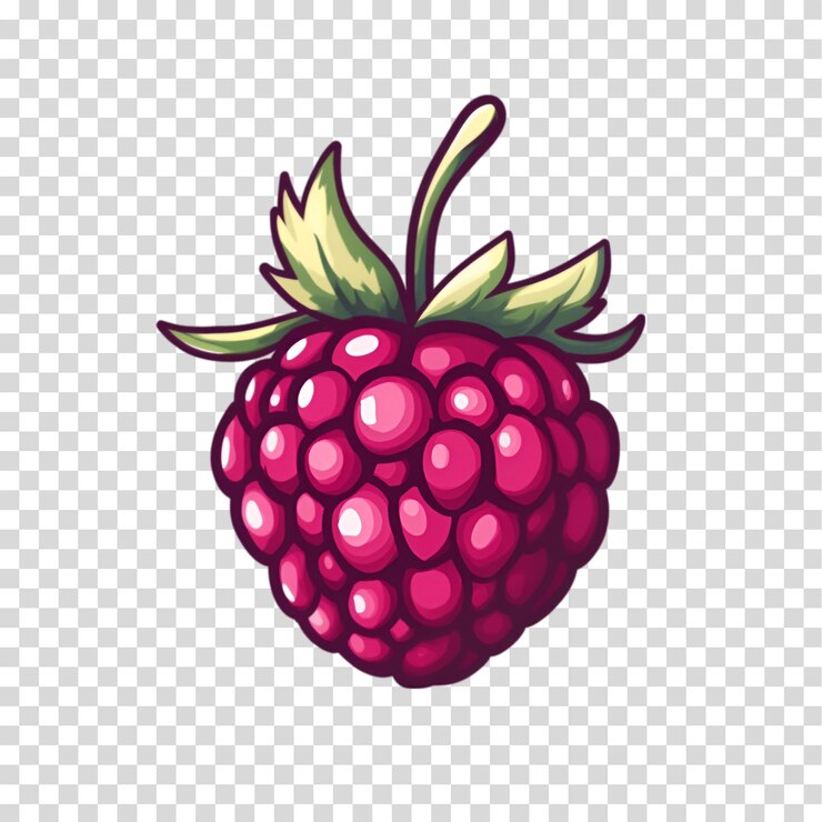 PSD ein bündel himbeeren mit einem grünen blatt, das auf einem durchsichtigen hintergrund mit png-ausschnitt isoliert ist
