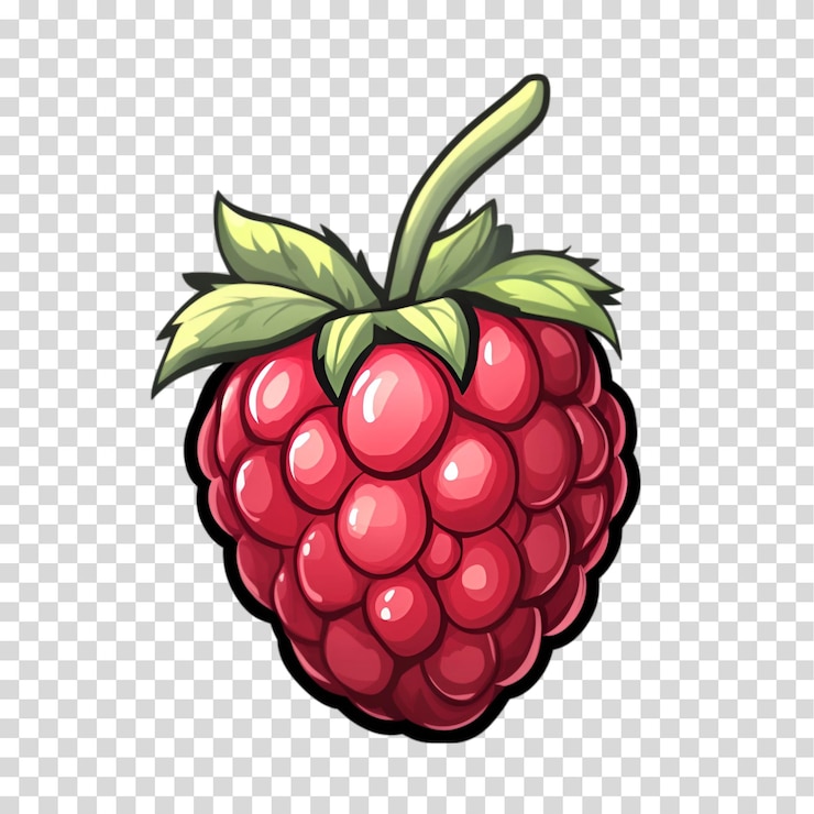 PSD ein bündel himbeeren mit einem grünen blatt, das auf einem durchsichtigen hintergrund mit png-ausschnitt isoliert ist