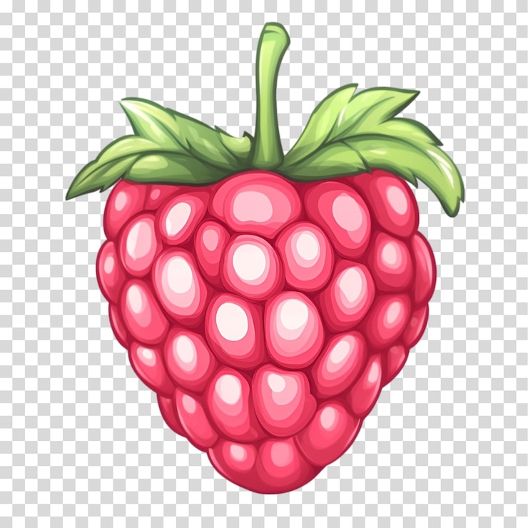 PSD ein bündel himbeeren mit einem grünen blatt, das auf einem durchsichtigen hintergrund mit png-ausschnitt isoliert ist