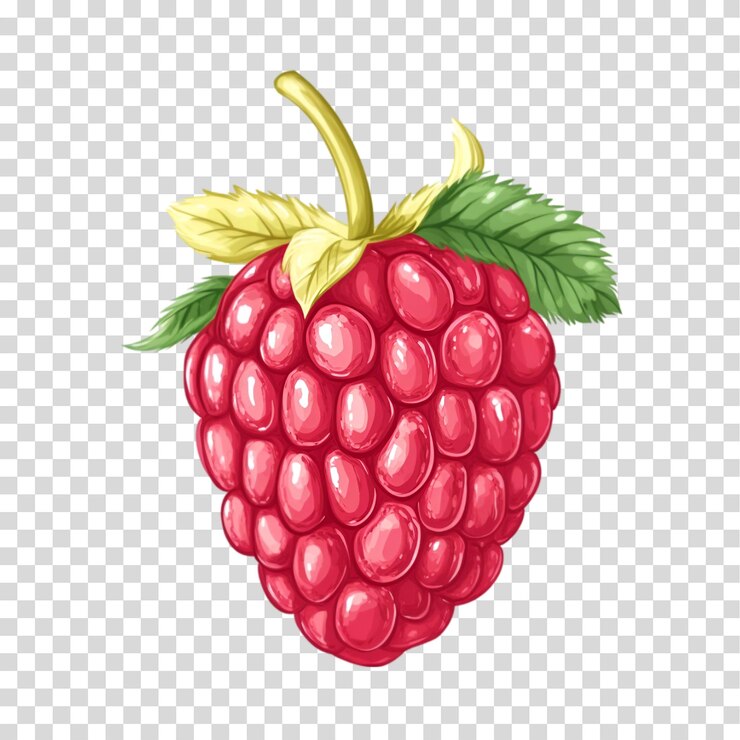 PSD ein bündel himbeeren mit einem grünen blatt, das auf einem durchsichtigen hintergrund mit png-ausschnitt isoliert ist