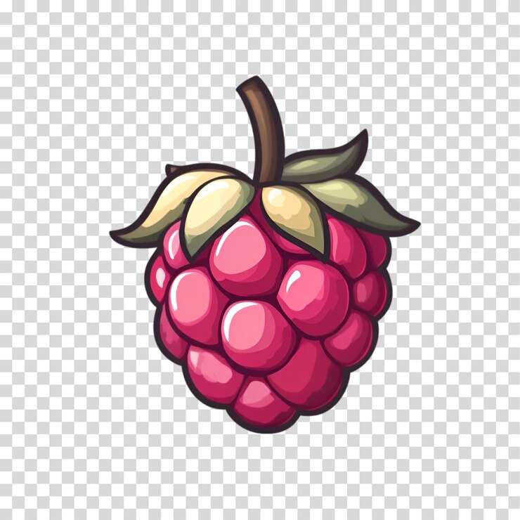 PSD ein bündel himbeeren mit einem grünen blatt, das auf einem durchsichtigen hintergrund mit png-ausschnitt isoliert ist